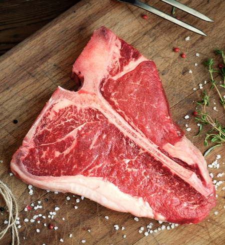 Grass-fed beef T-bone steak from Champion Valley Farm