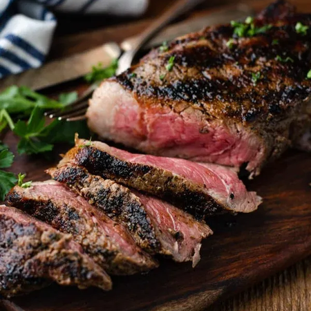 Grass-fed New York strip steaks, two per package, from Champion Valley Farm